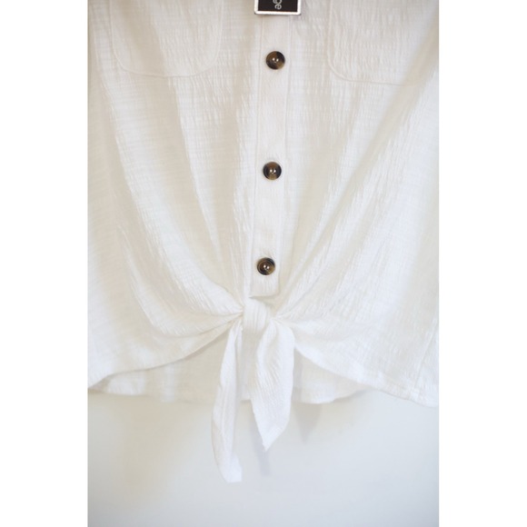 Cable & Gauge White Cotton Blouse | Short Sleeve Button Tie Front | M - Picture 3 of 6